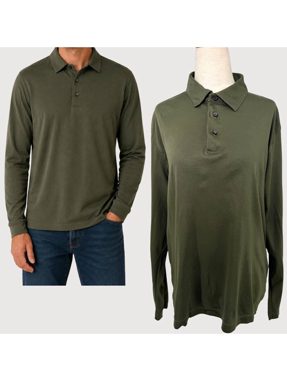 UNTUCKit Damaschino Long Sleeve Polo Shirt Olive Medium